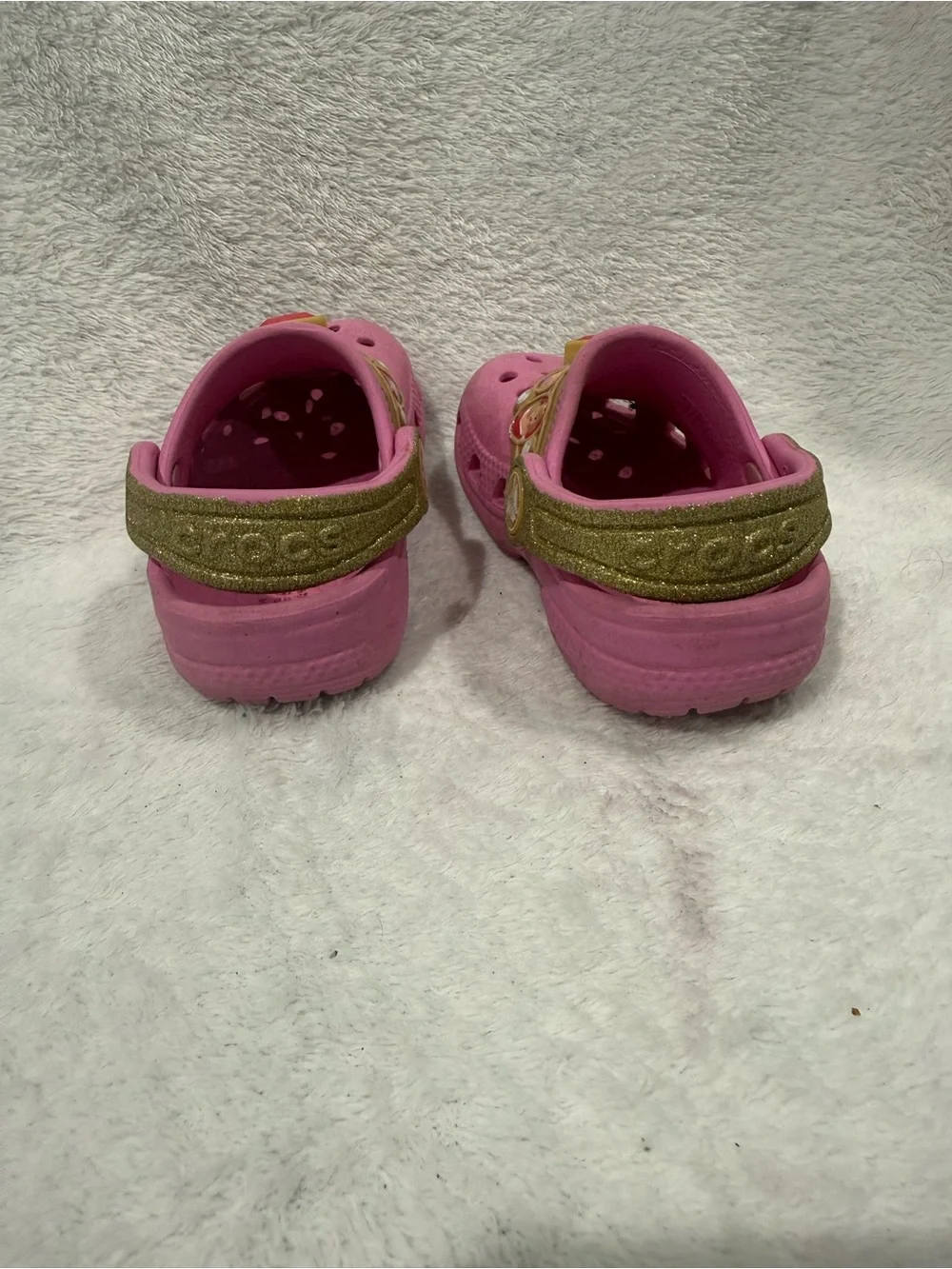 CROCS Kids Pink Clog Sandals with Gold Princess Accents